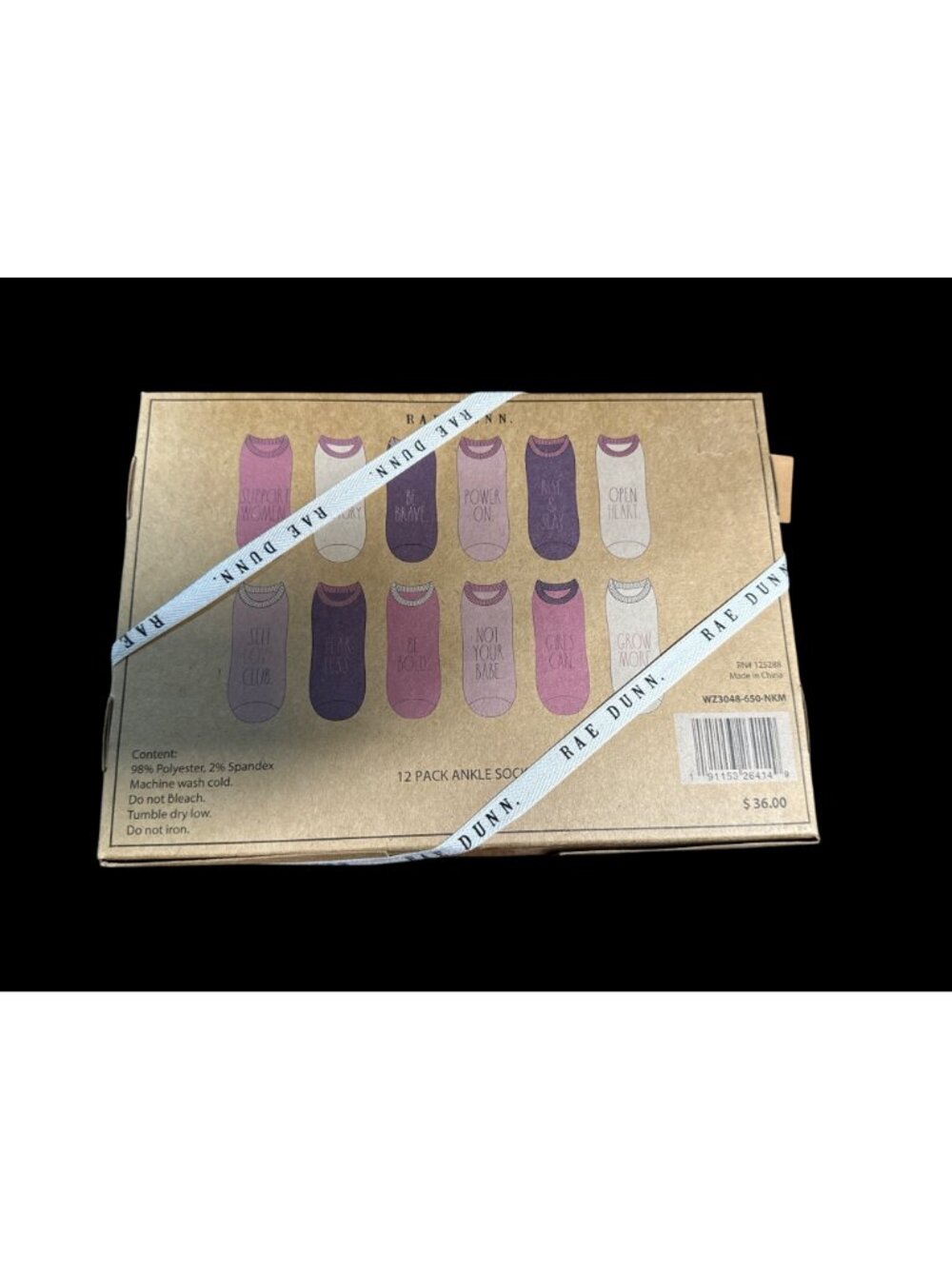 Rae Dunn Ladies' 12 Pack of Ankle Socks Women Size 5-10 Gift Box Set New in Box - Picture 2 of 2